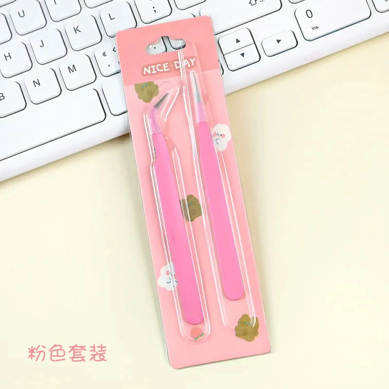 1 Pair Multifunctional Tweezers Set Straight & Elbow Tweezers Hand Account Sticker Picking Tool Color Craft Clip view 6