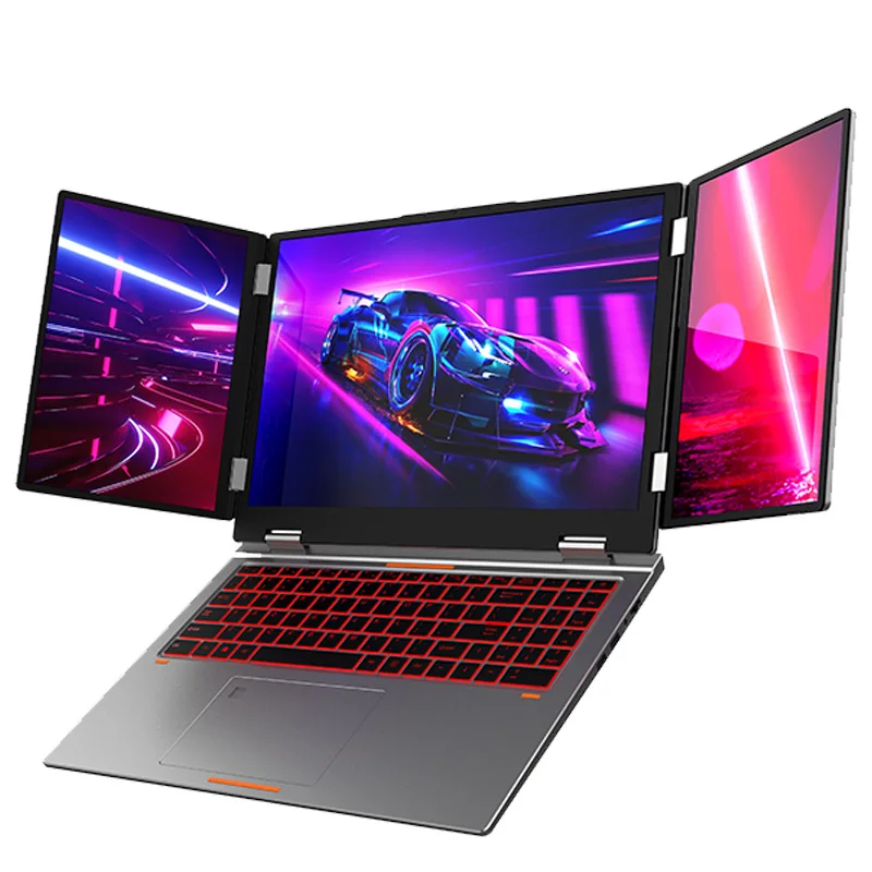 

Three-screen folding laptop Core i7 stock trading design Business office Financial programming facial recognition