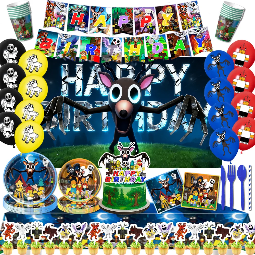 

99 Nights In The Forest Game Party Decorations Kids Birthday Backdrop Disposable Tableware Balloon Set Cake Topper Child Gifts