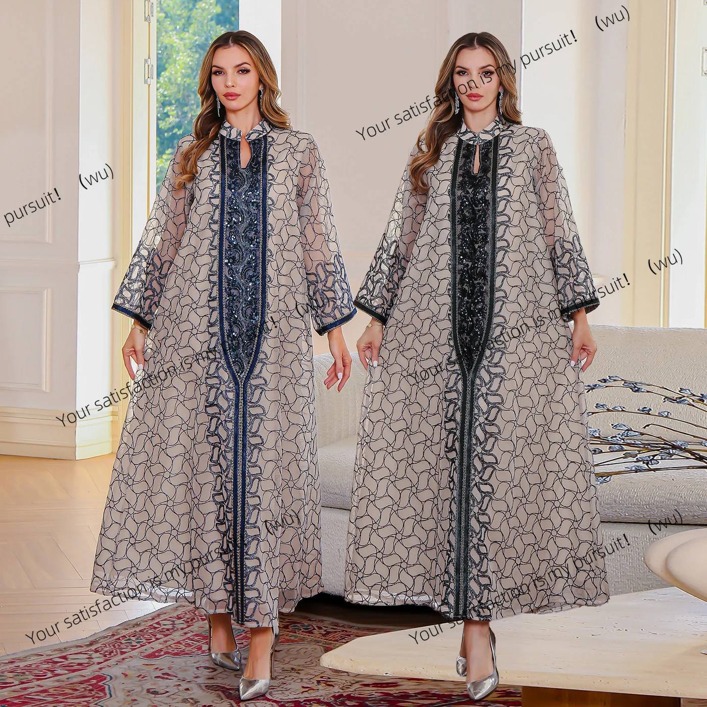 Jubah bersulam baru. Gaun malam mewah ringan elegan berlengan panjang model Dubai