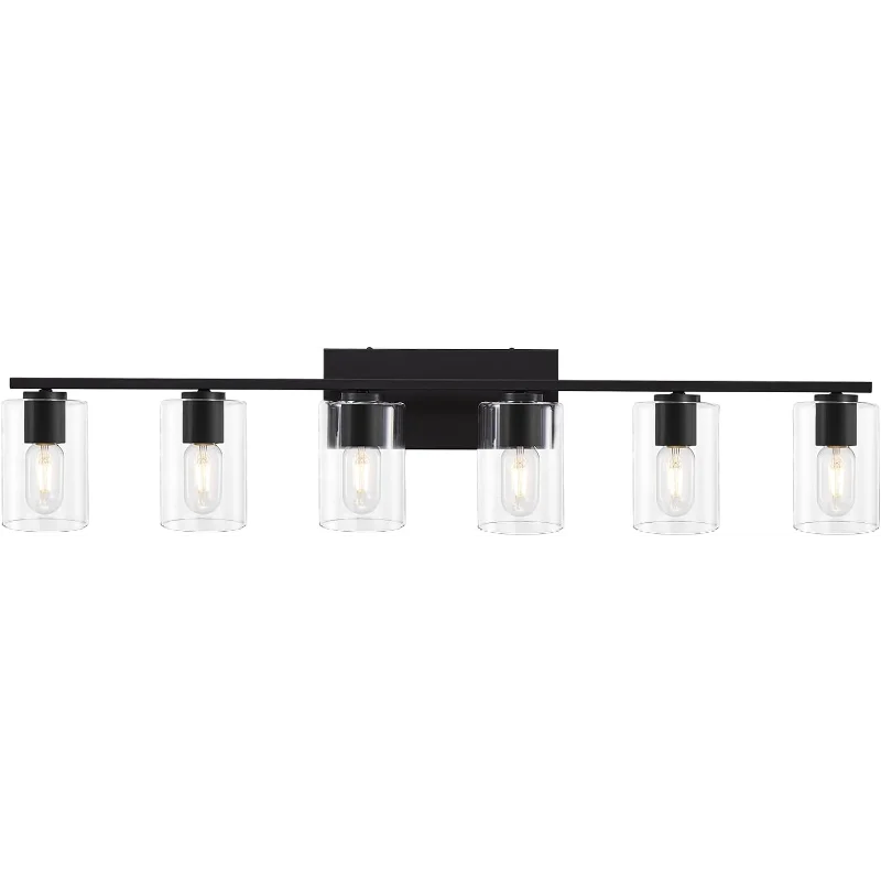 

DRNANLIT Black Bathroom Vanity Lighting Over Mirror,6 Light Bathroom Vanity Lights with Clear Glass Shade,Metal Vanity