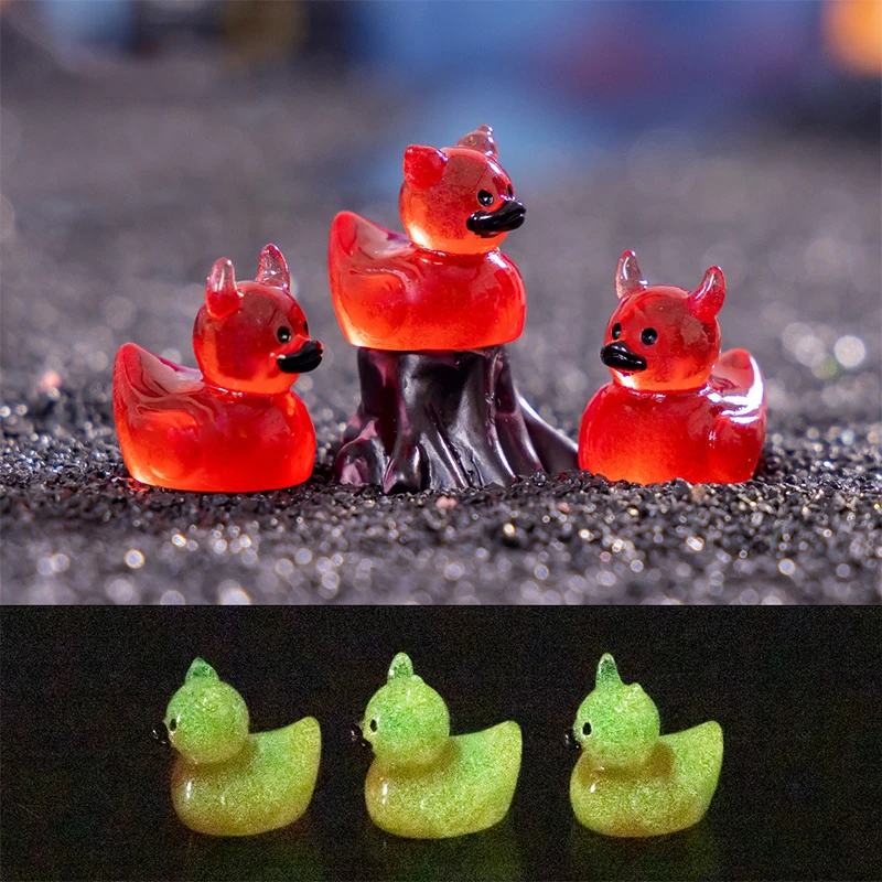 5Pcs Halloween Devil Duck Small Ornaments Gothic Punk Resin Figurines Micro Landscape DIY Home Decoration Accessories Gifts