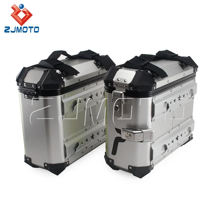Sliver Motorcycle 36L Side Case Trunk Suitcase Cargo Box W/ Quick Release Mount Kit for Honda Suzuki Yamaha Kawasaki BMW