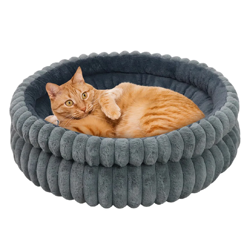 

60CM Cat Bed Kitten Bed with Anti-Slip Bottom Washable Round Cat Beds Soft Plush Fur Pet Bed Load Capacity of 15 Kg for Indoor