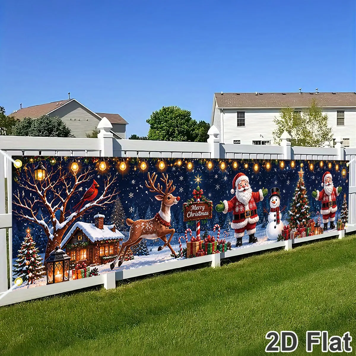 Merry Christmas Party Banner Santa Print Polyester Backdrop for Yard Indoor Outdoor Home Party Decor Christmas Decorations 2026