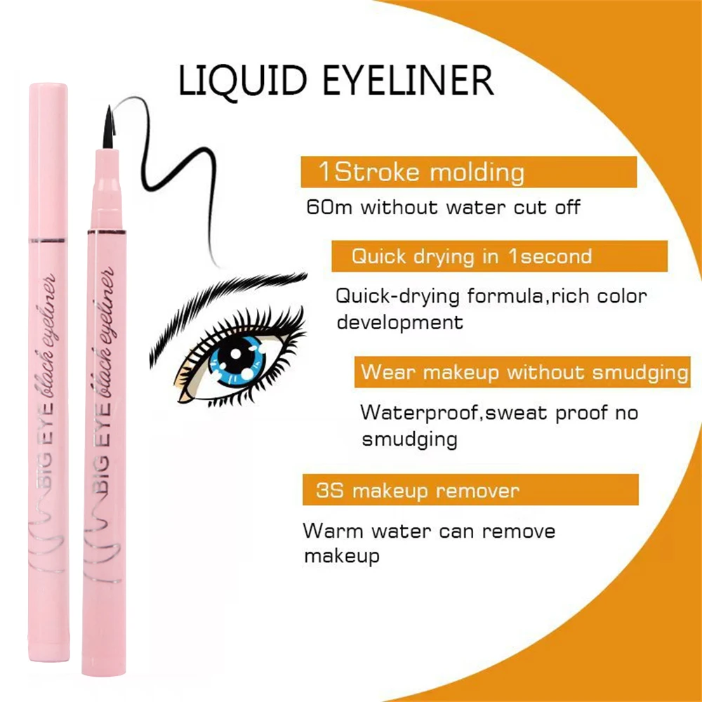 Black Waterproof Eyeliner Pencil Pink Tube Long-lasting Ultra-fine Liquid Eye Liner Pen Pencil Quick Dry Make Up Tool Cosmetics