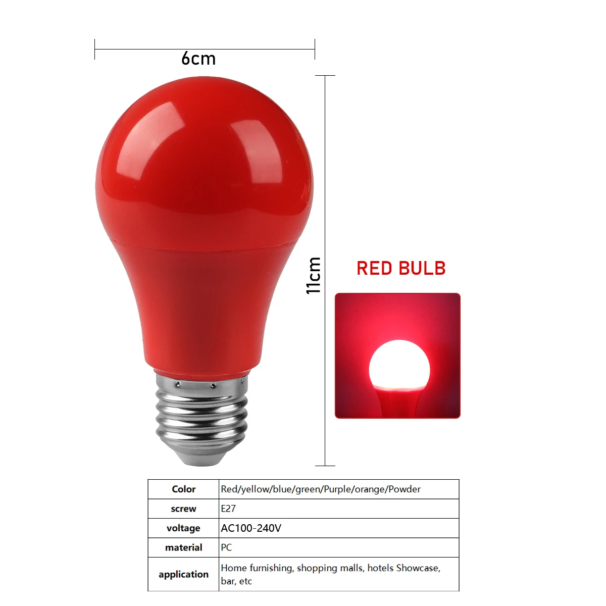 6 Stks/partij Led Energiebesparende Kleurlampen Kerstdecoratie Feesttent Nachtlampje E27 Ac110 V 220V 8W Geen Flikkering 7 Kleuren