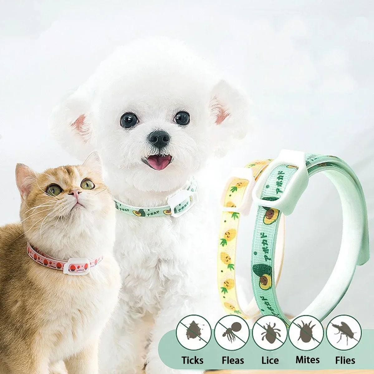 Collar antiparasitario para mascotas: repelente de pulgas y mosquitos para perros y gatos, material de nailon, tallas S/M/L