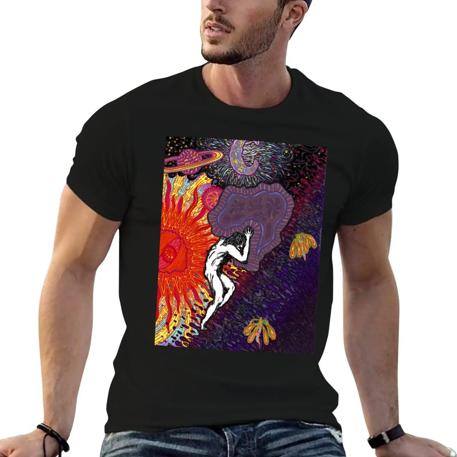 

PSYCHEDELIC TRIPPY HORROR VACUI MYTH OF SISYPHUS - full colour T-Shirt t shirts for man graphic tees T-Shirt
