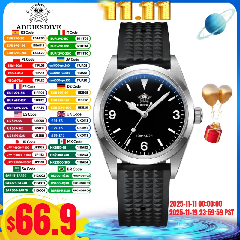 

ADDIESDIVE 36mm Men's Luxury Watch VH31 Movement BGW9 Super Luminous 100m Waterproof Sapphire Glass Quartz Watch Reloj Hombre