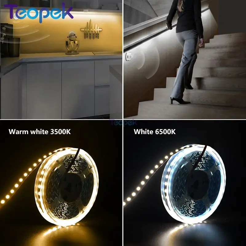 Imagem -05 - Sensor 2835 Led Strip Conjunto 120d Led m Tira Flexível Branco Branco Quente Pir Movimento Ativado Underbed Sensor Tira Conduzida 2a Potência 5m