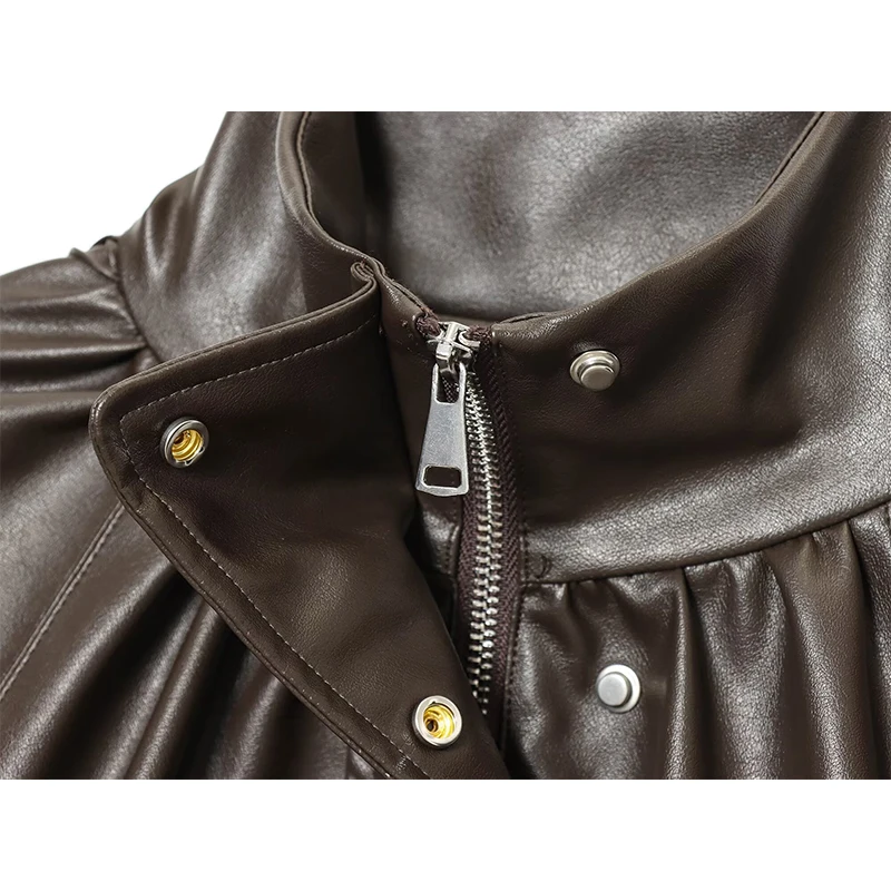 Dames kunstleer jas jassen herfst winter mode opstaande kraag lange mouwen losse jassen vrouwelijke bovenkleding chique tops