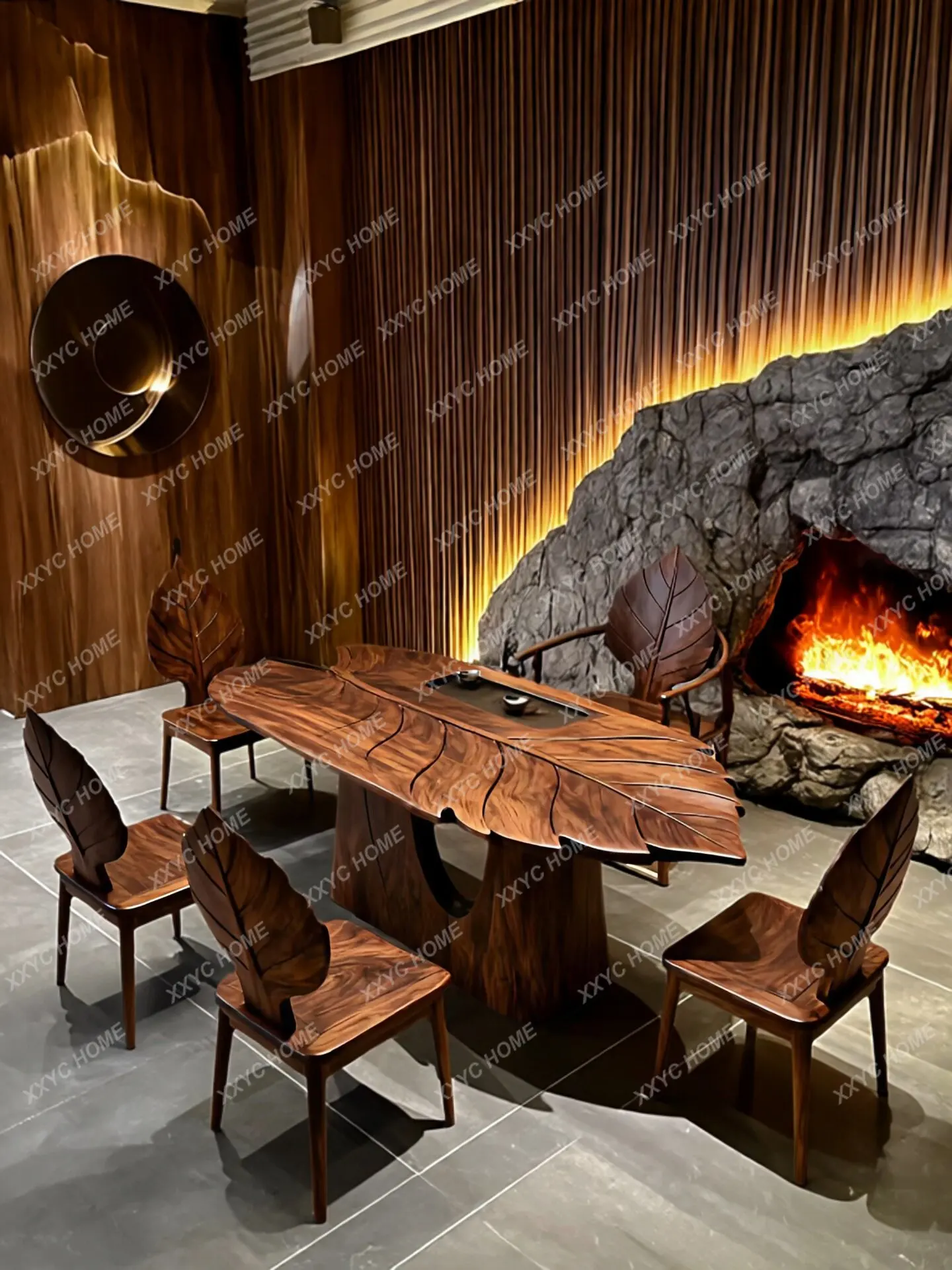 New Chinese-style solid wood leaf tea table tea table and chair combination modern simple living room furniture