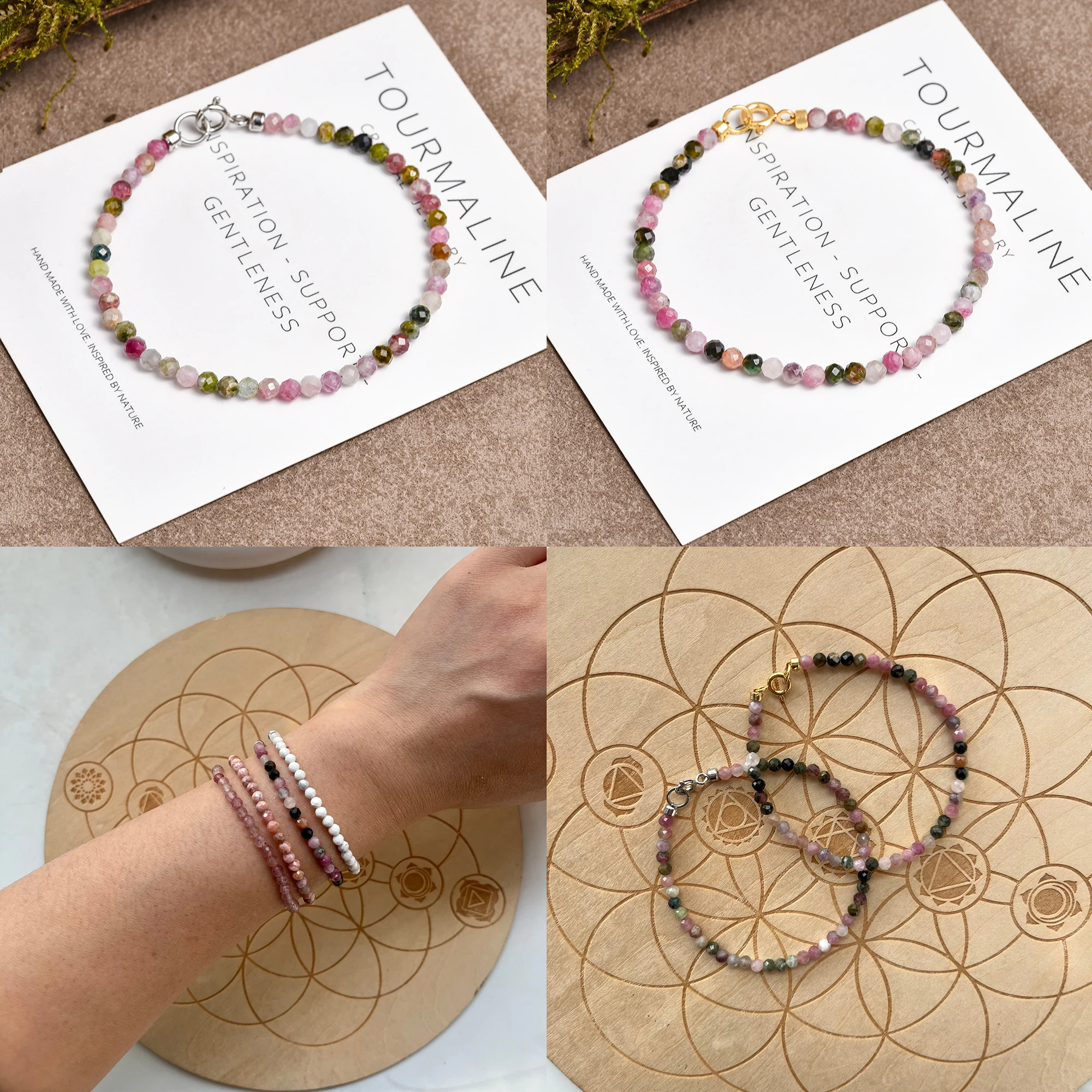 October Birthstone Gift Natural Faceted Tourmaline Bead Bracelet for Women  Girls Dainty Gold Plated Jewelry for Love Luck