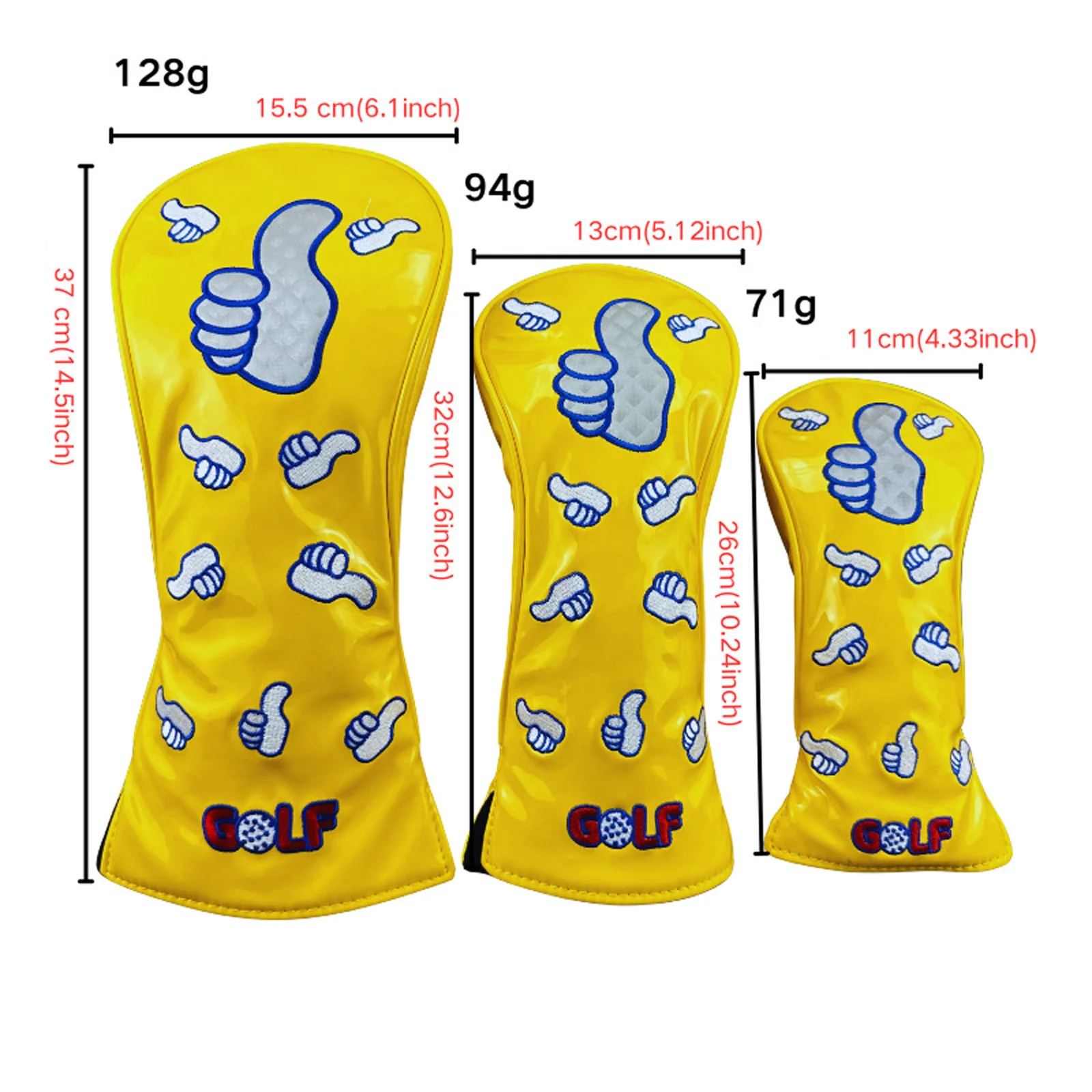 Thumb Embroidery Golf Club Head Covers Soft Lining PU Leather Elastic Back Headcover for 1 3/5 UT