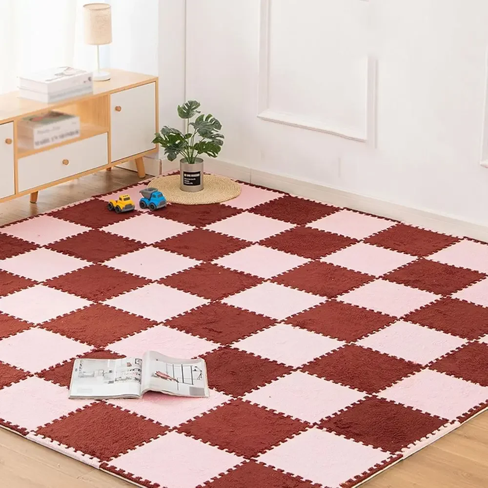 Interlocking Shag Patchwork Carpet Tiles, Jigsaw Play Mat, 36 Square Easy-Install Floor Mats, Pink & Cozy (One Size)
