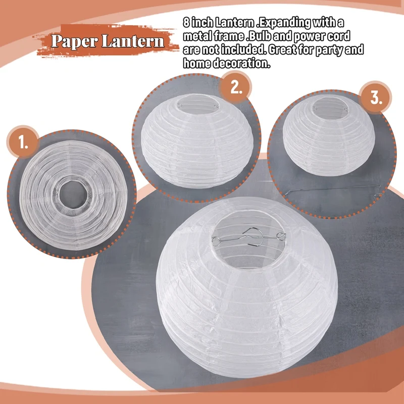 AD23-Linterna/lámpara de papel china/japonés blanca de 8" de diámetro