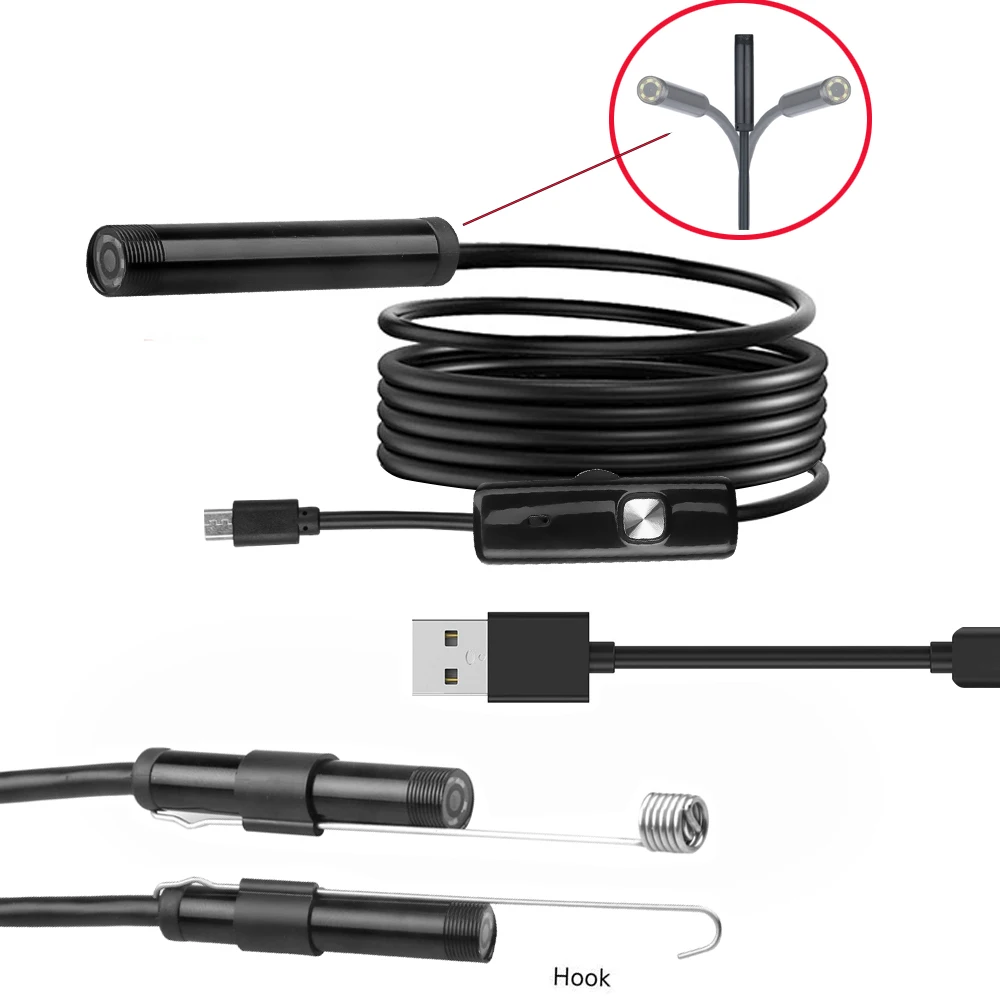 5.5/7mm Mini Endoscope Camera Waterproof Endoscope Borescope Adjustable Soft Wire 6 LED 5.5/7mm Android Type-C USB Camea for Car