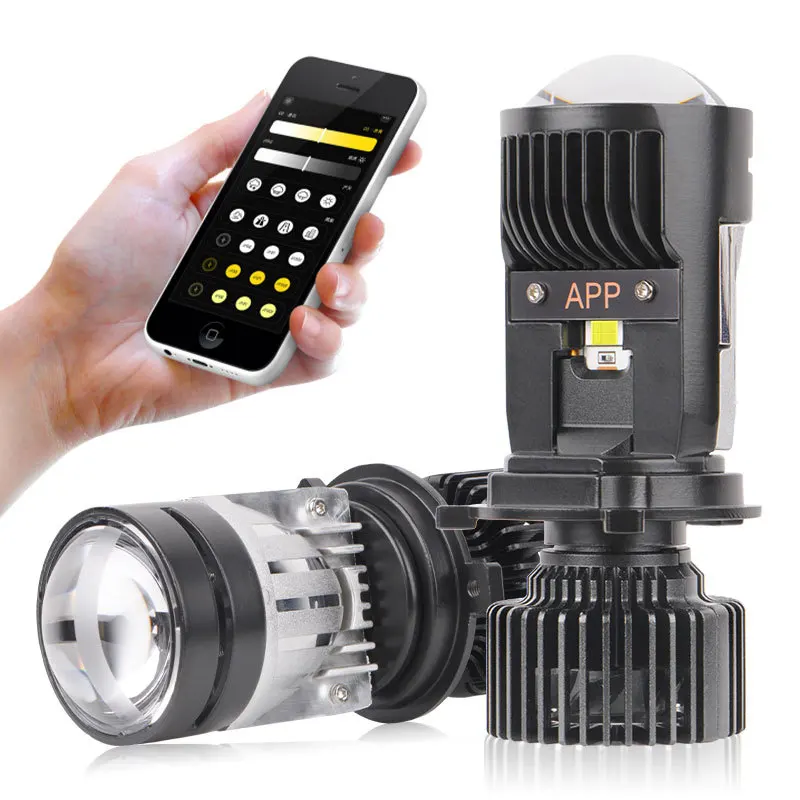 

140W Y3 Car LED Headlight with Mobile APP Control Tri-Color Temperature Bi-Beam Flashing Lens H4 Bulb H4 LED
