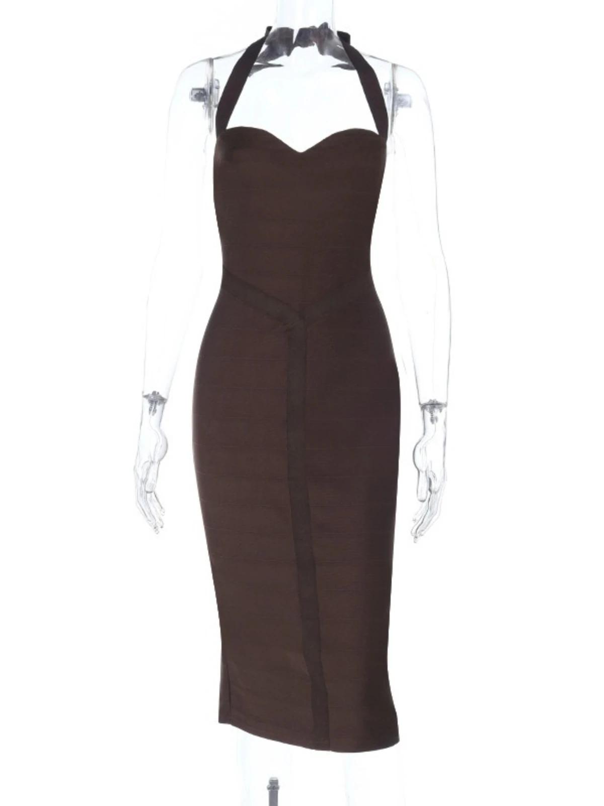 SsTss Sexy Mulheres Sem Mangas Backless Slim Bodycon Vestido Elegante Listrado Lace-up Halter Neck Cintura Alta Pacote Hip Midi Vestido