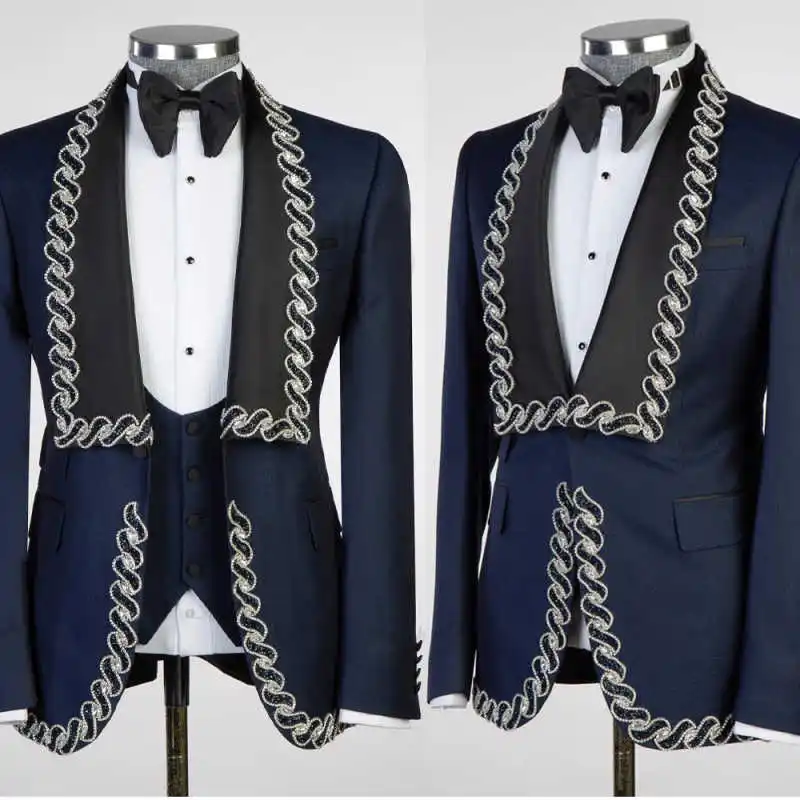 Exquisite Beaded Men Suits 1 Piece Shawl Lapel Single Breasted Tuxedos Wedding Groomsmen Special Occasion Custom Made