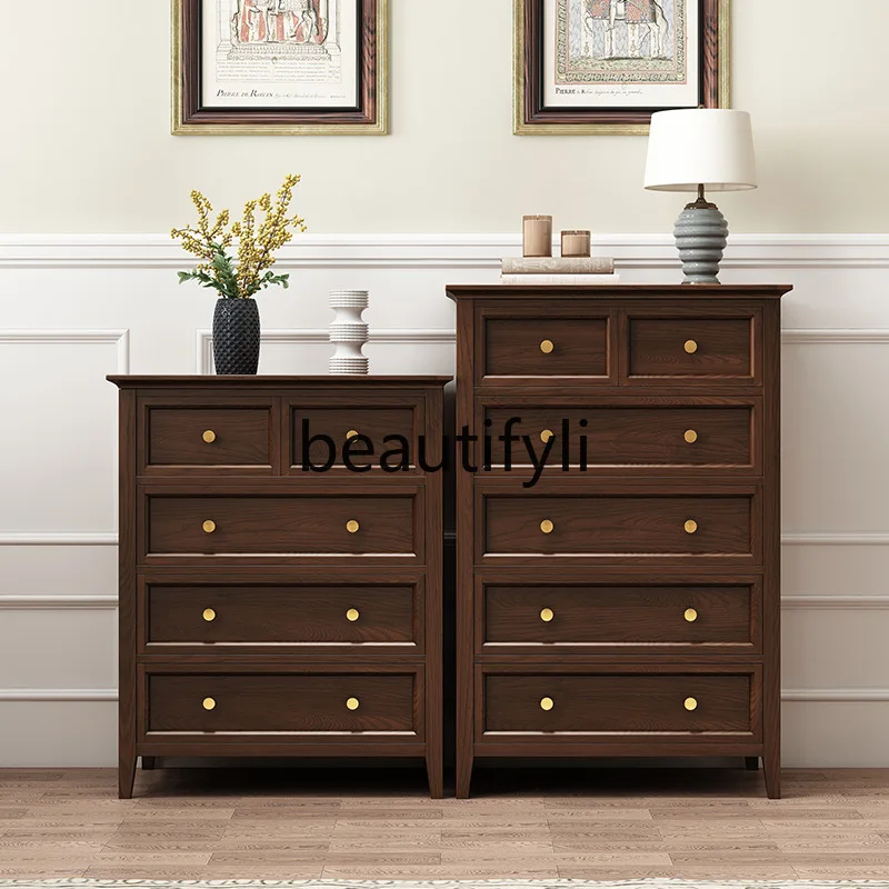 

American Style White Ash Solid Wood Entryway Chest of Drawers Sideboard Wine Cabinet Bedroom Chest American Furniture