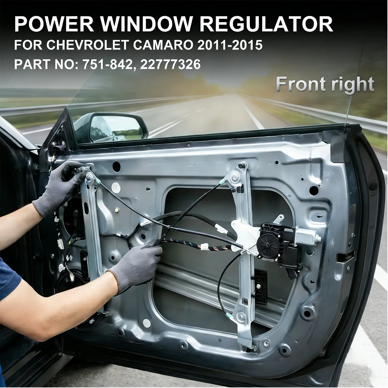 

Регулятор стеклоподъемника с мотором, передний правый, 751-842 22777326 для Chevrolet Camaro 2011-2015, V6 3.6L/V8 6.2L 7.0L