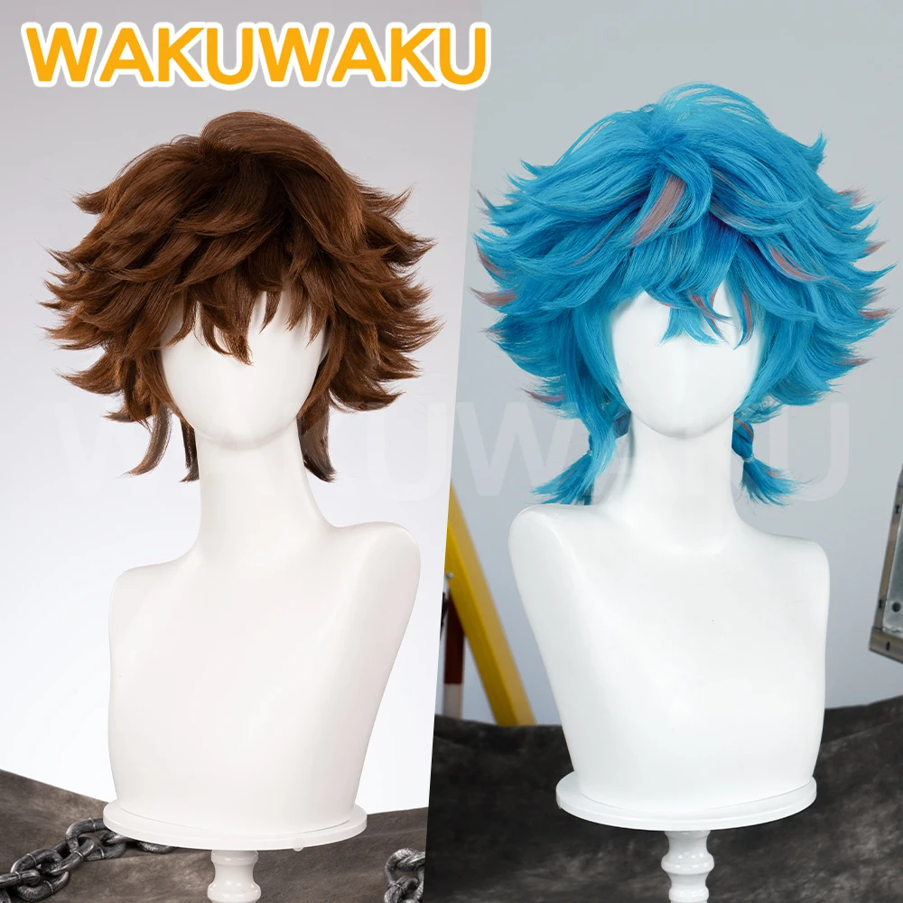 Em estoque isha peruca jogo lol cosplay wakuwaku feminino 35cm curto cabelo azul arcano temporada 2 isha peruca cosplay boné livre peruca dia das bruxas