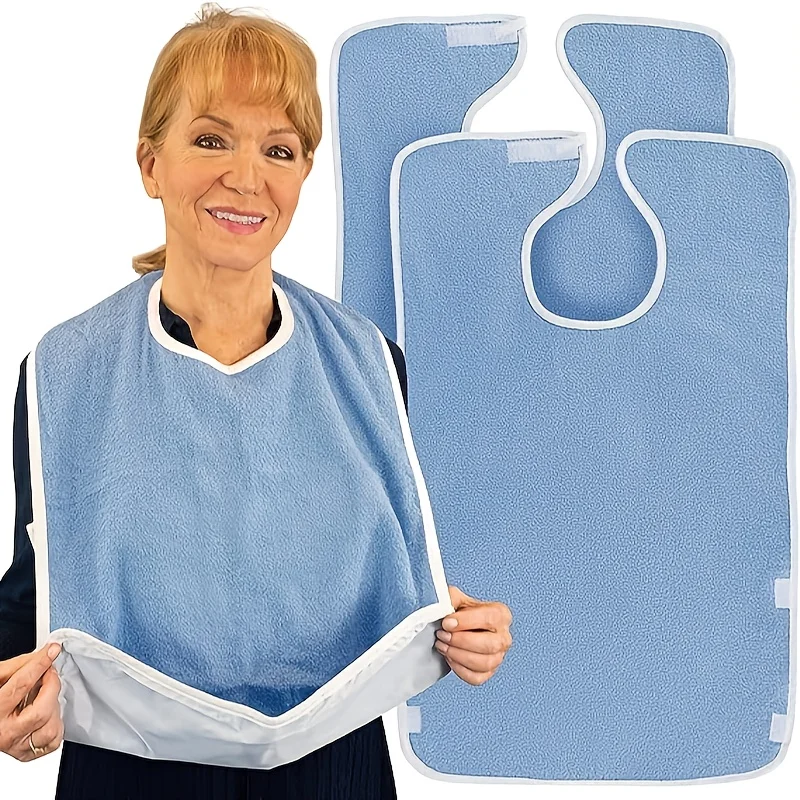 Adult Bibs for Eating, Stain Resistant, with Attached Hook-and-Loop Closure, Made of Durable Polyester