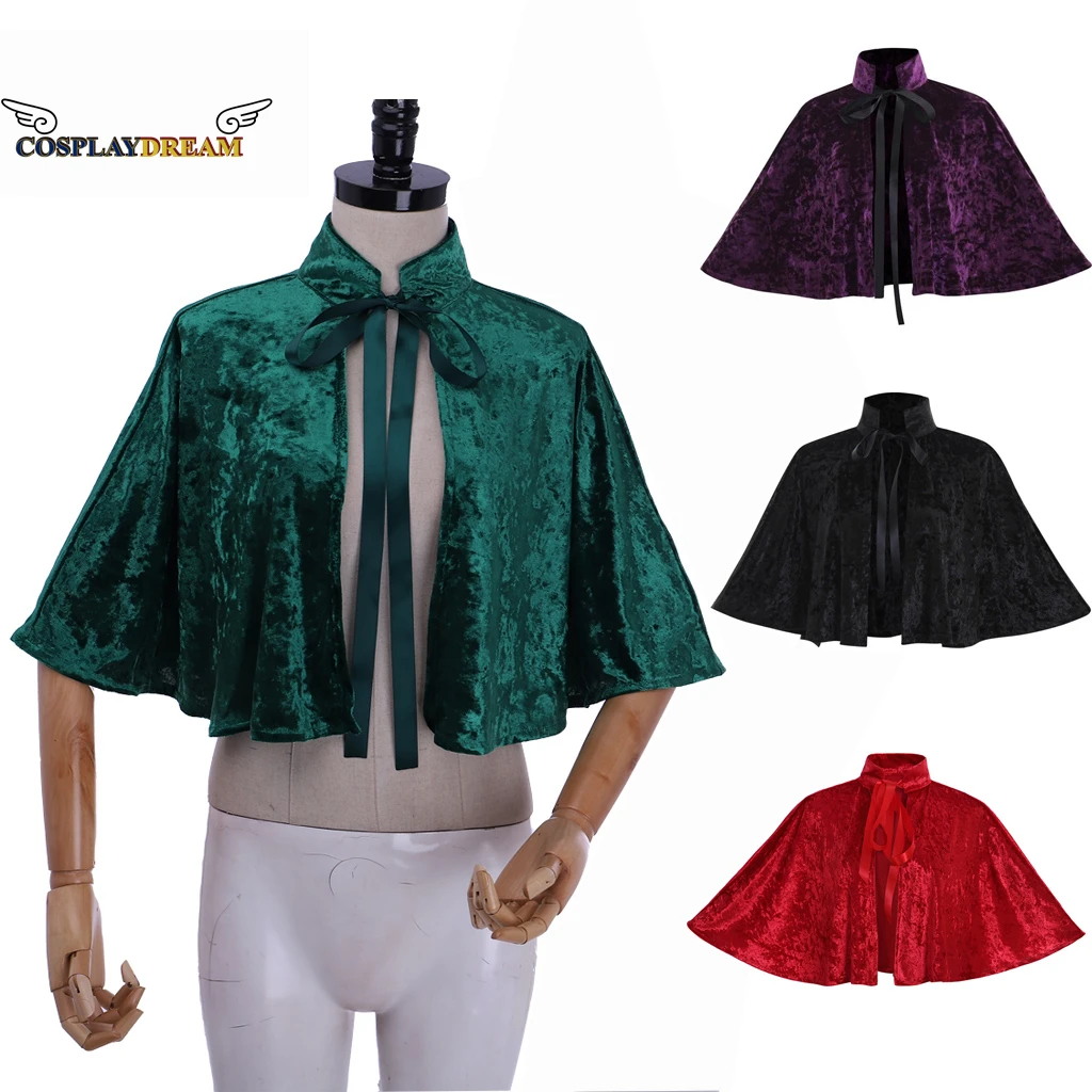 Medieval Cosplay Accessories Unisex Adult Child Velvet Short Length Cloak Cape Shawl Black Green Red Purple Victorian Accessorie