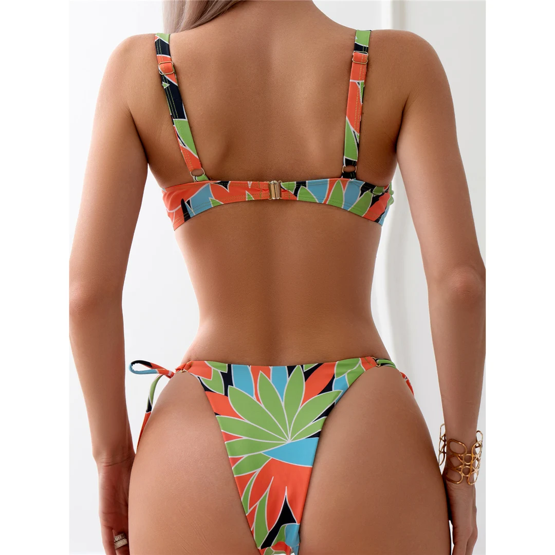 Bunter, bedruckter, mit Bügel verstärkter U-Ausschnitt-Bikini, Damen-Badebekleidung, zweiteiliger Bikini-Set, Badeanzug, Badebekleidung, Schwimmbekleidung V4900 – Detail 10