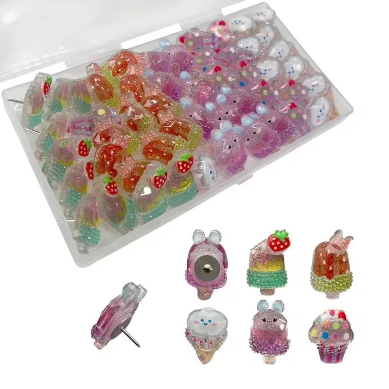 

10pcs/set Cute Ice Cream Resin Push Pins Thumb Tacks for Bulletin Board Kawaii Decorative Drawing Pins for Office Cork Board