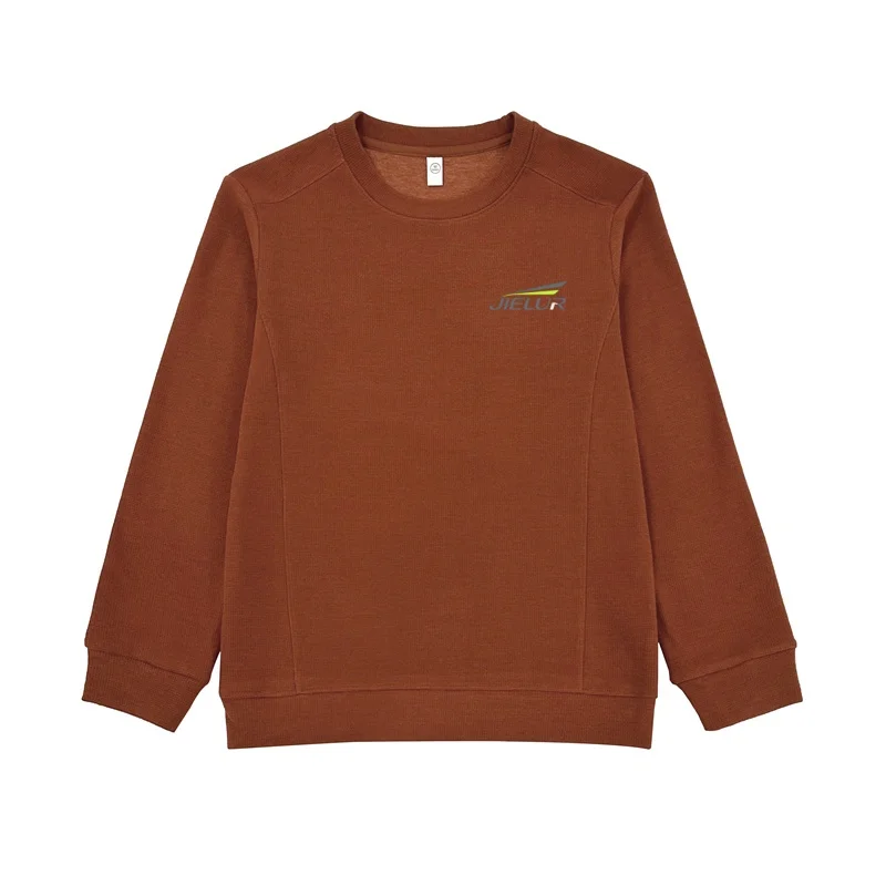 320g Tencel Camel Wool Waffle Crew Neck Spliced Line Long Sleeve Top Women Warm Casual Shirt