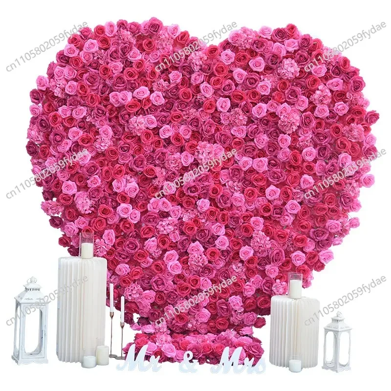 5D Love Simulation Rose Wall, Wedding Stage Background Wall, Seaside Party Proposal Clock Floral Art