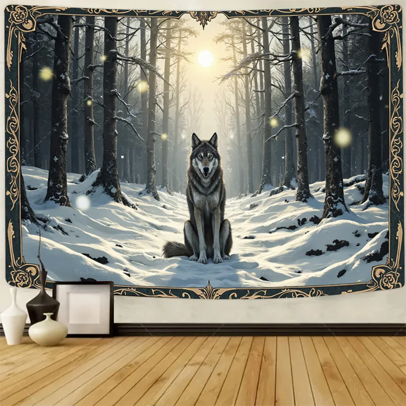 

1шт настенный гобелен "Зимний лесной волк гобелен - шикарный декор в стиле бохо для дома"