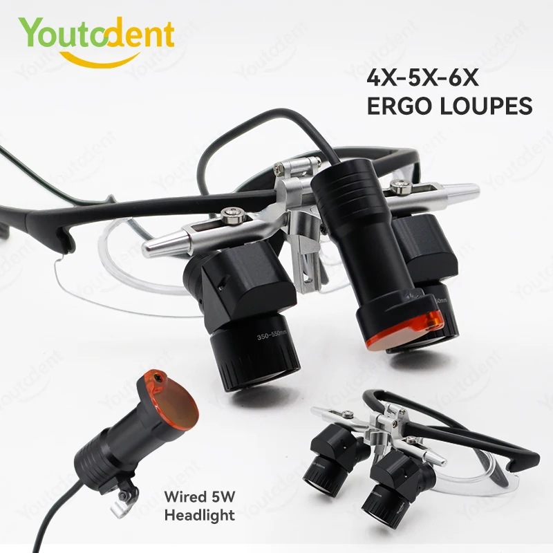 

Dental 4X-6X Adjustable Magnifying Glass 5W LED Dental 48° Surgery Loupes Medicine binocular Magnifying Lens 300-600mm