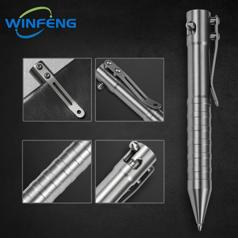 Titanium Alloy Tactical Ballpoint Pen, Business Bolt Action Signature Pen, Disjuntor de vidro de emergência, Survival Self Defense EDC Tools