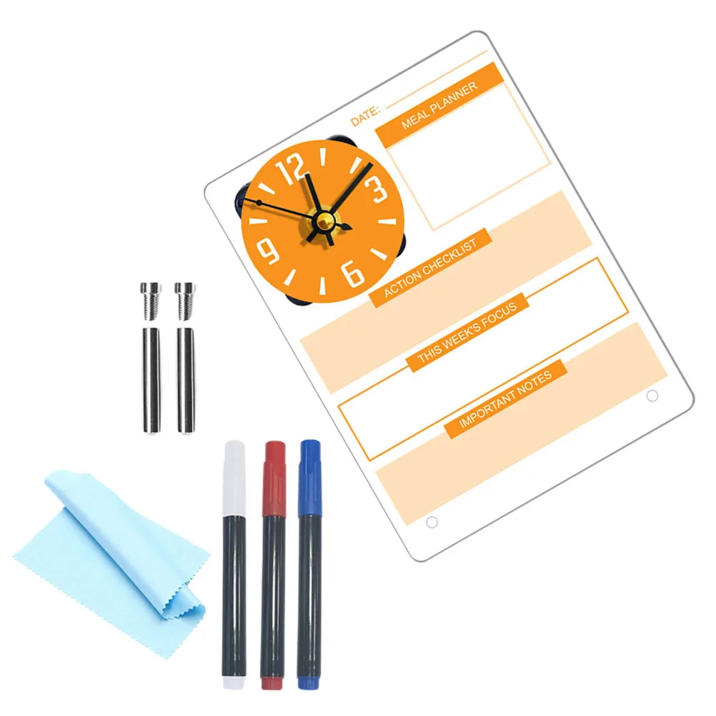 

1 Set Clear Acrylic Desktop Planner Board With Clock Dry Erase Writing Surface For Office Home Study Organization Memo Board