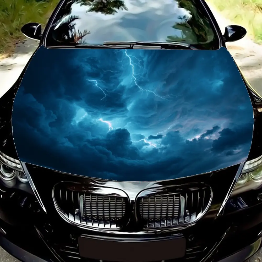 Lightning Cloud Car Hood Sticker PVC Self Waterproof Stick, Striking Auto Exterior Accessories Decor Protect Gift for Car Lover