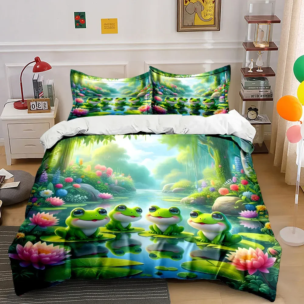 Frog Decoration Set for Garden Soft Comfortable Duvet Cover Bedding Set Included 1*Duvet Cover & 2*Pillowcases, gift