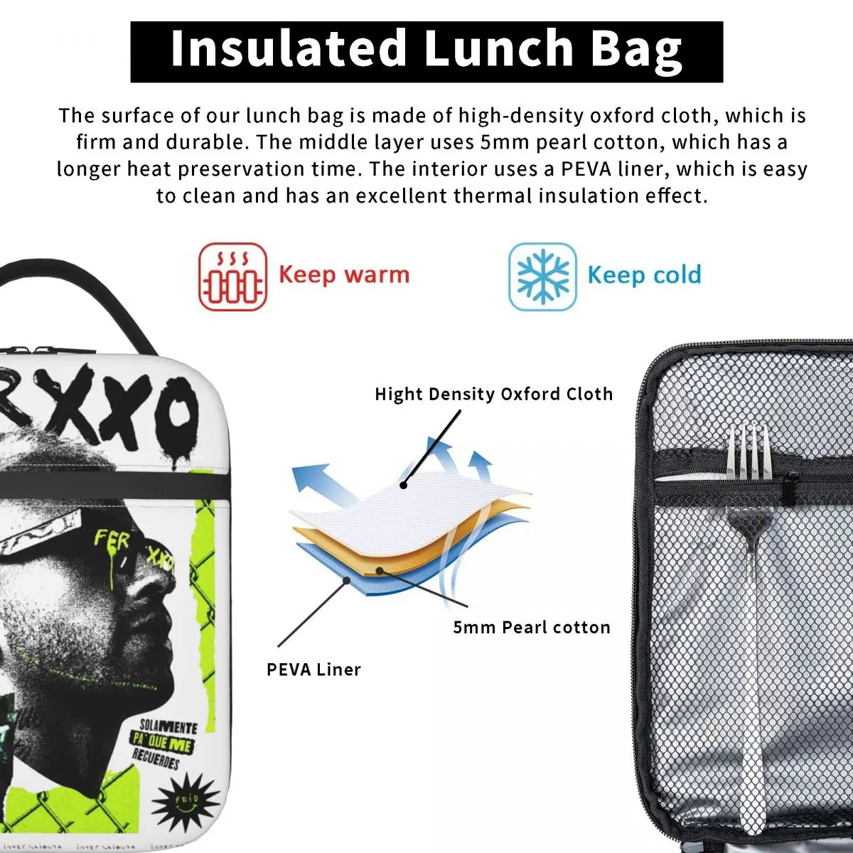 FEID FERXXO Pop Singer Music Thermal Insulated Lunch Bag for Office Portable Food Container Bags Cooler Thermal Lunch Box