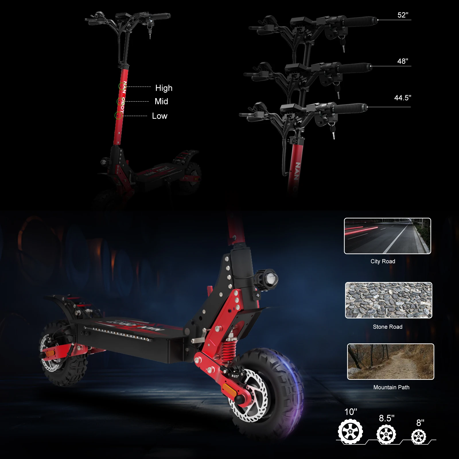 NANROBOT D4+MAX Adult Electric Scooter - High-Speed Off-Road Scooter with 42Mph Top Speed, 40Miles Long Battery Life, 265lbs Heavy-Duty Load Capacity. Foldable Scooter with Shock Absorption System and 10-Inch Tires view 6