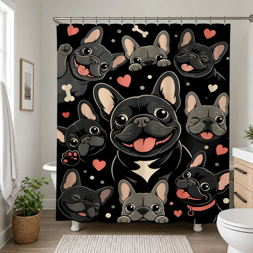 Cute French Bulldog Dog Shower Curtain Bathroom Decor Funny Pet Lover Shower Curtain Waterproof Shower Curtain