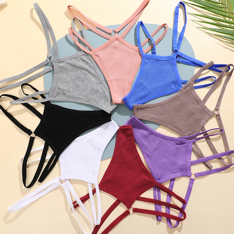 FINETOO Sexy Low Rise Hollow Out Waist G-String Women Cotton G-Thong Ring Link Two Belts Breathable Underwear Female Lingerie