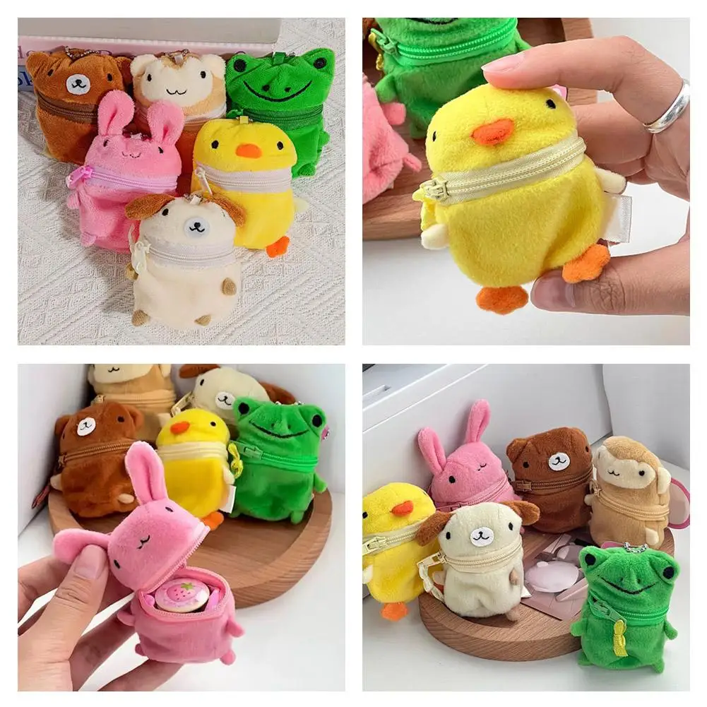 Cute Plush Animal Coin Purse Mini Zipper Pouch Backpack Charm For Students Girls Wireless Earbuds Case Soft Portable Keychain