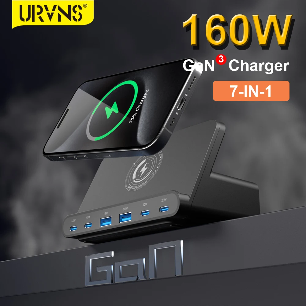 

160W USB C Desktop Charger Wireless Charger Quick Charge 4.0 QC 3.0 PD Type C Fast Charging for IPhone 15 14 Pro Laptop Samsung