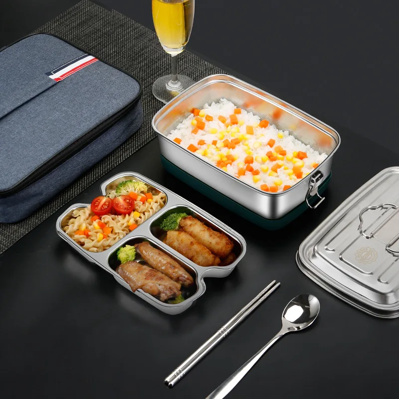 High Quality Double Layer All Stainless Steel 304 Lunch Box Leak-Proof Bento Box Dinnerware Set Adult Student Food Container