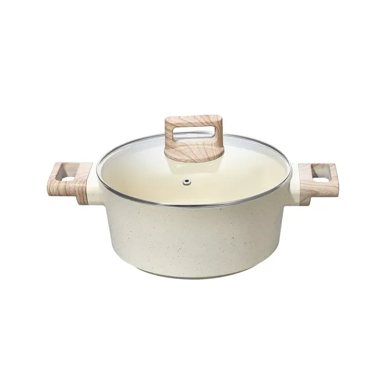 Modern Beige Granite Aluminum Cookware Set Non Stick Frying Pan Sauce Pot with Glass Lid Durable Healthy Kitchen Cooking Pots