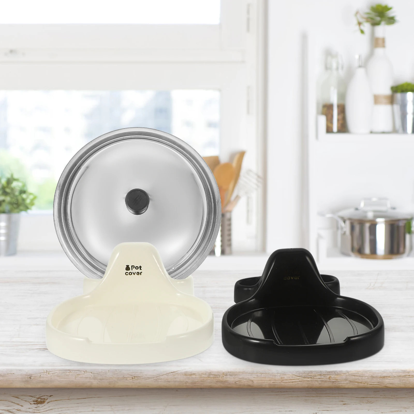 

2 Pcs Pot Lid Holder Spoon Rest Kitchen Gadgets Organizer Rack Multifunctional Countertop Cooking Utensil Stand PP Materials