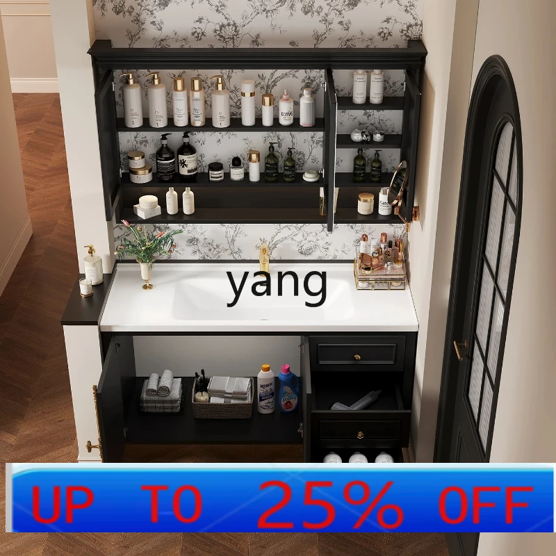 

LMM retro bathroom cabinet combination bathroom integrated ceramic basin washstand oak paint